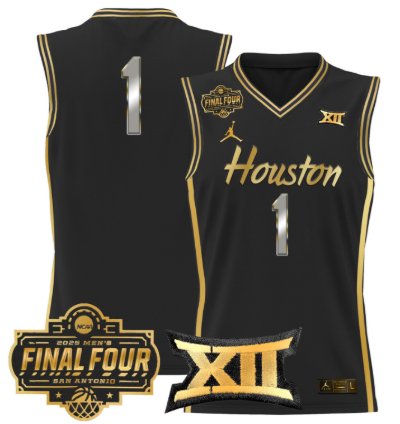 Team Jersey 1 Houston Cougars 2025 Final Four Patch Stitched Black Gold