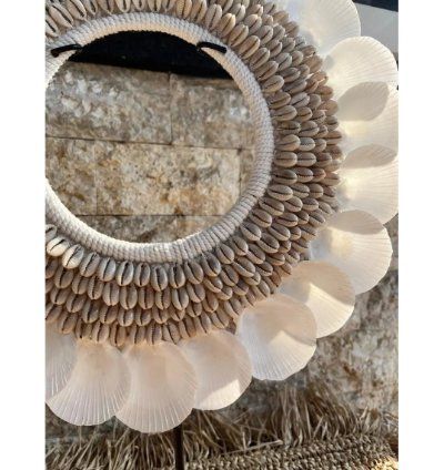 Handcrafted Cowrie Shell Sculpture Bali Coastal Boho Decor On Stand Design 1