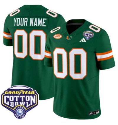 Custom Miami Hurricanes Jersey Name Number 2025 Cotton Bowl Patch Stitched Green