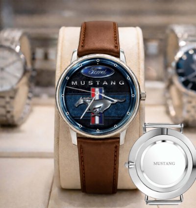 Mustang Logo Classic Watch For Men With Silver Steel Strap
