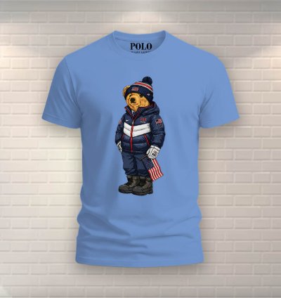 Patriotic American Bear Shirt Light Blue