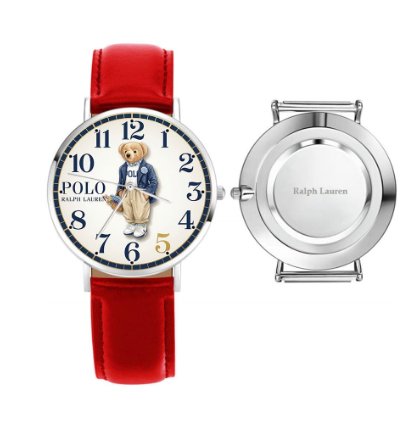 Elegant Preppy Flower Basket Bear Cream Dial Watch237 Leather Red