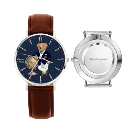 Elegant World Map Bear Navy Dial Mens Watch236 Leather Brown