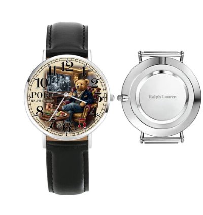 Luxury Gentleman Teddy Bear Cream Dial Mens Watch222 Leather Black