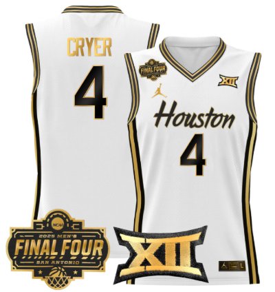 Lj Cryer Jersey 4 Houston Cougars 2025 Final Four Patch Stitched White Gold