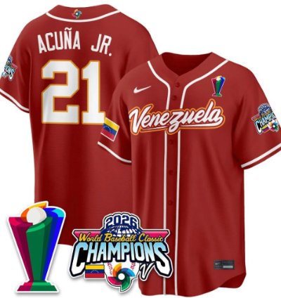 Ronald Acuna Jr 21 Venezuela Baseball Jersey 2026 World Baseball Classic Champions Limited Stitched