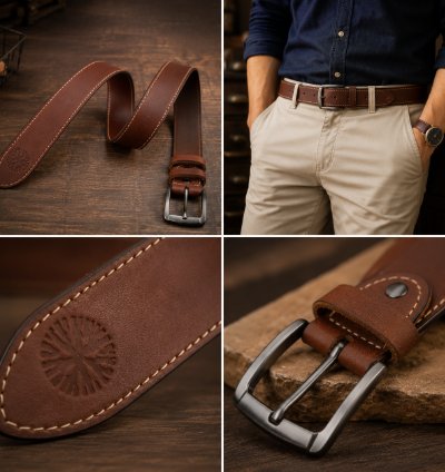 Handmade Genuine Cow Leather Belt Black Washing