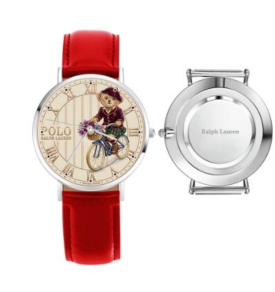 Elegant Vintage Cycling Bear Cream Dial Wrist Watch233 Leather Red