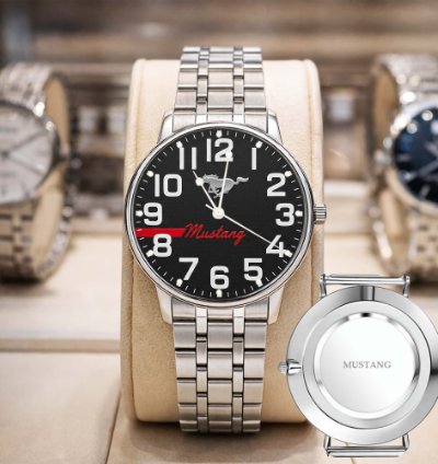 Ford Mustang Car Watch For Men Black Stainless Steel Strap Luxury Wristwatch
