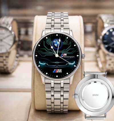 Bmw Amg M Power Analog Watch Stainless Steel Sport Metal Watch
