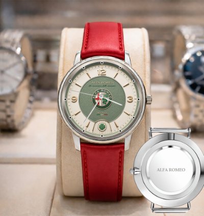 Alfa Romeo Black Design Leather Silver Watch