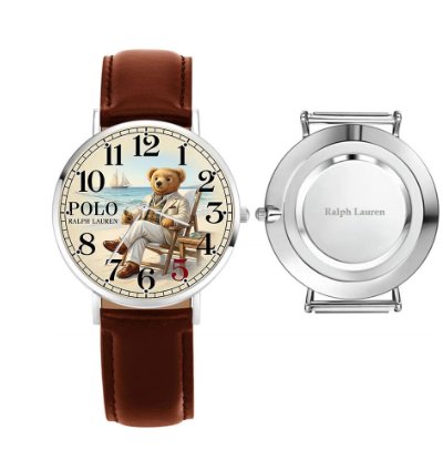 Sleek Beach Teddy Bear Illustration Mens Wrist Watch224 Leather Brown