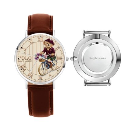 Elegant Vintage Cycling Bear Cream Dial Wrist Watch233 Leather Brown
