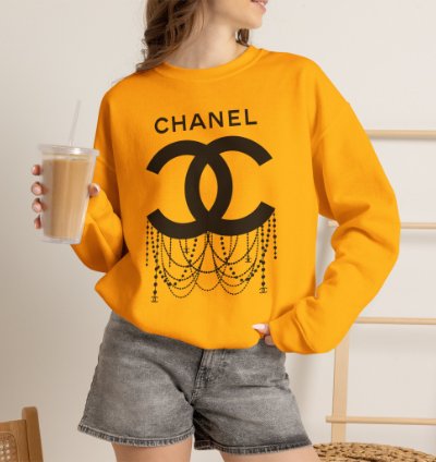 Chanel Logo Necklace Gold Sweatshirt - Size Usa