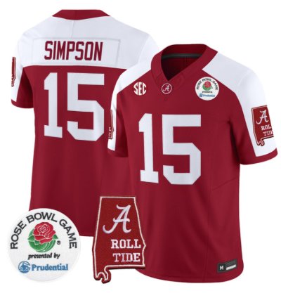Ty Simpson Jersey 15 Alabama Crimson Tide 2026 Rose Bowl Patch Stitched Crimson Alter
