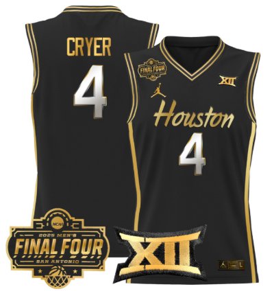 Lj Cryer Jersey 4 Houston Cougars 2025 Final Four Patch Stitched Black Gold