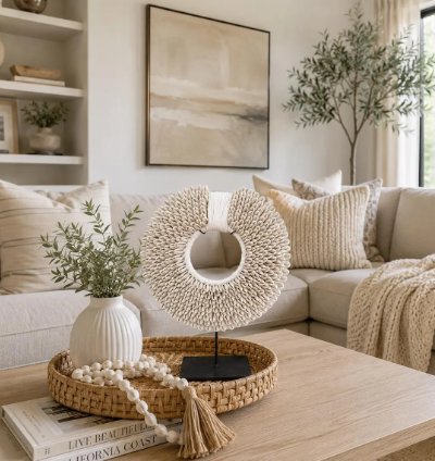 Handmade Bali Shell Decor Coastal Boho Wall Hanging Tribal Island Art