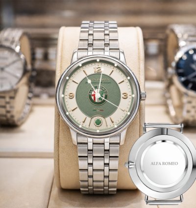 Alfa Romeo Black Design Leather Silver Watch