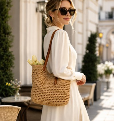 Korean Style Beach Shoulder Bag Handmade Crochet Tote For Travel