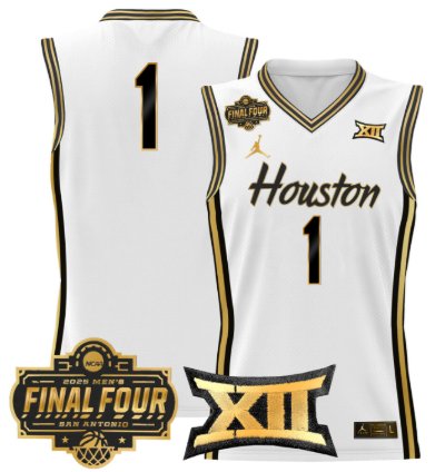 Team Jersey 1 Houston Cougars 2025 Final Four Patch Stitched White Gold