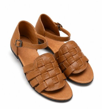 Womens Genuine Leather Sandals Handmade Brown Ankle Strap Slip On Summer Sandals Comfortable Cow Leather Casual Flat ...