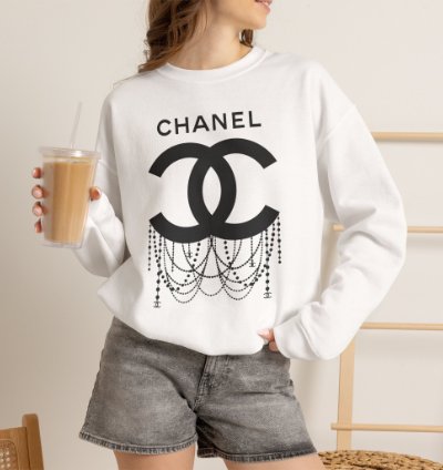 Chanel Logo Necklace White Sweatshirt - Size Usa