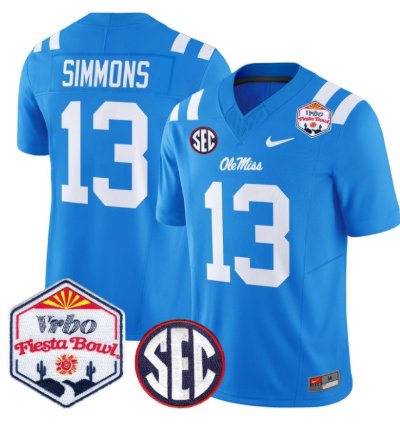 Austin Simmons 13 Ole Miss Rebels Football Jersey 2026 Fiesta Bow Vapor Patch All Stitched