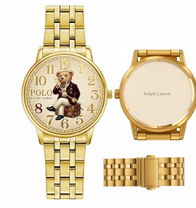 Preppy Dapper Sitting Bear Cream Dial Mens Watch235 Gold Steel