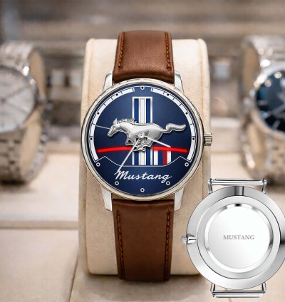 Mustang Logo Classic Watch For Men With Silver Steel Strap