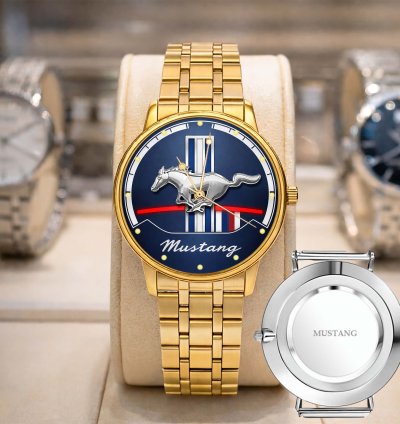 Mustang Logo Classic Watch For Men With Silver Steel Strap