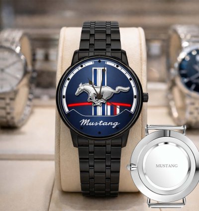 Mustang Logo Classic Watch For Men With Silver Steel Strap