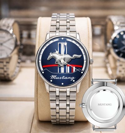 Mustang Logo Classic Watch For Men With Silver Steel Strap