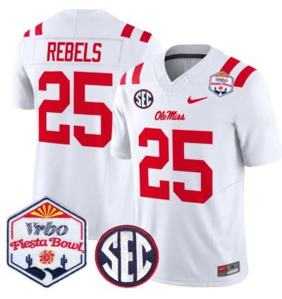Rebels 25 Ole Miss Rebels Football Jersey 2026 Fiesta Bow Vapor Patch All Stitched