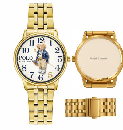Elegant Preppy Flower Basket Bear Cream Dial Watch237 Gold Steel
