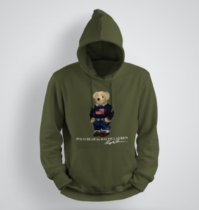 Classic Bear Hoodie Unisex Pullover Military Green