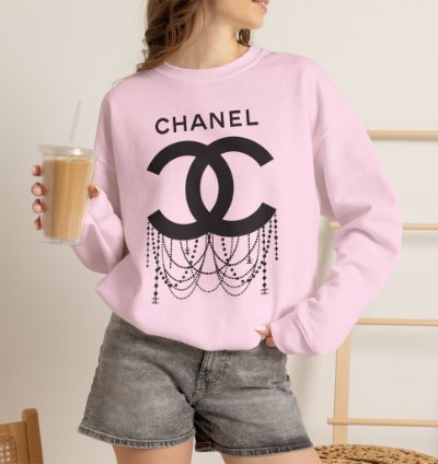 Chanel Logo Necklace Light Pink Sweatshirt - Size Usa