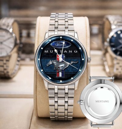 Mustang Logo Classic Watch For Men With Silver Steel Strap
