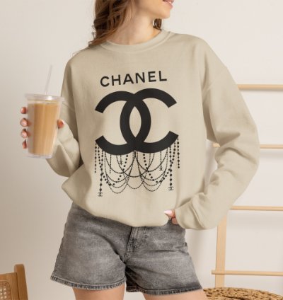 Chanel Logo Necklace Sand Sweatshirt - Size Usa