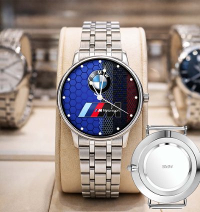 Bmw Logo Custom Analog Watch Stainless Steel Mens Bm1