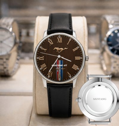 Ford Mustang Car Watch For Men Red Leather Strap Luxury Wristwatch