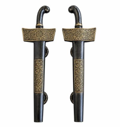 Antique Keris Style Door Handle Solid Cast Aluminum Pull Javanese Rustic Entry Hardware In Black