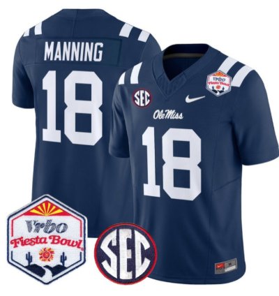 Archie Manning 18 Ole Miss Rebels Football Jersey 2026 Fiesta Bow Vapor Patch All Stitched