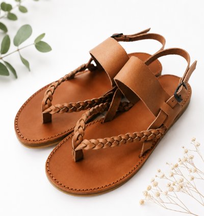 Handmade Genuine Leather Braided Sandals For Women Boho Flat Sandals Brown Summer Shoes Comfortable Artisan Leather G...