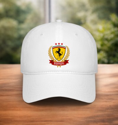 Ferrari Style Baseball Cap White Adjustable Racing Hat Premium Unisex Cap