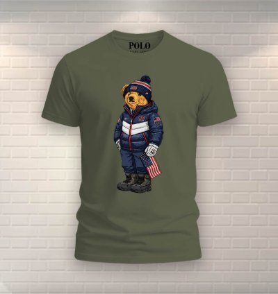 Patriotic American Bear Shirt Military Green