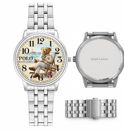 Sleek Beach Teddy Bear Illustration Mens Wrist Watch224 Silver Steel