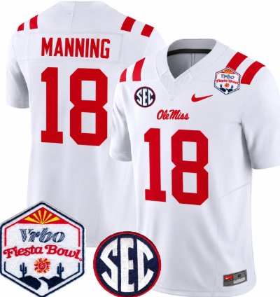 Archie Manning 18 Ole Miss Rebels Football Jersey 2026 Fiesta Bow Vapor Patch All Stitched