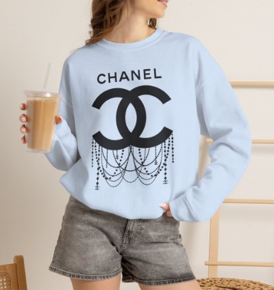 Chanel Logo Necklace Light Blue Sweatshirt - Size Usa