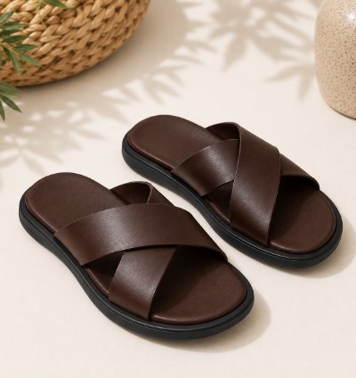 Mens Leather Slide Sandals Handmade Dark Brown Sandals