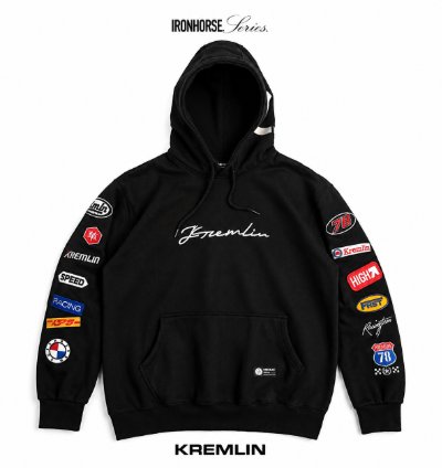 Kremlin - Racer Pullover Hoodie Embroidered Ironhorse Series Black